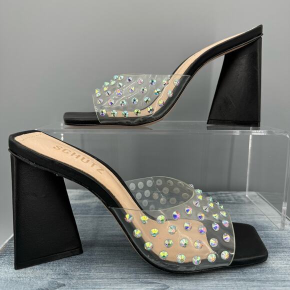 Schultz Women’s Lizah Crystal-Studded Block Heel Sandals Black Size 6B - Picture 1 of 11